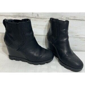 Sorel Joan Uptown Chelsea Wedge Ankle Boot Black NL3788 Women's Size 8 Slip On